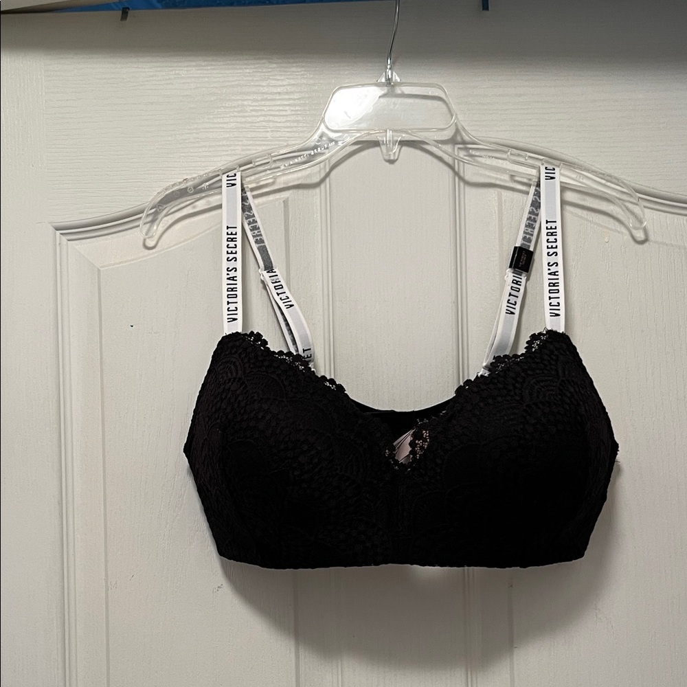 Victoria's Secret Black Lace Bra with White Straps